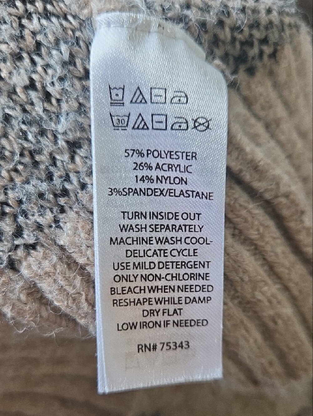 Cynthia Rowley Taupe Crewneck Sweater with Black Floral Motif- Fits Up To XL - Picture 2 of 2